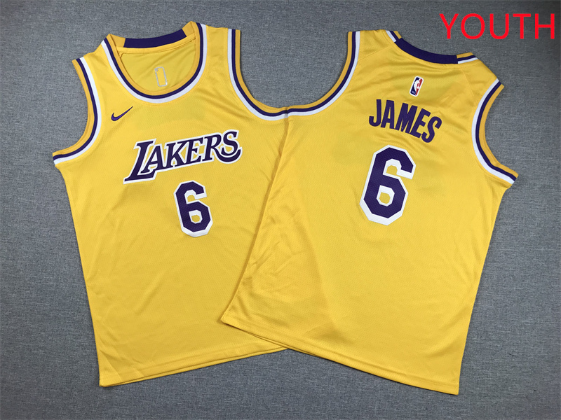 Youth Los Angeles Lakers #6 James Yellow Nike 2025 NBA Jersey style 1